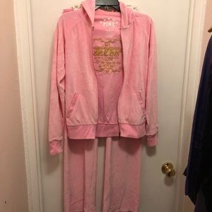 NEW Vintage Y2K Victoria’s Secret Pink Full Zip Hoodie Set, Pink, size S